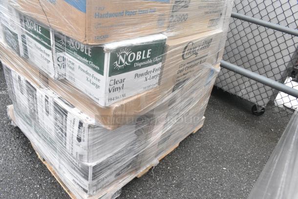 35 BRAND NEW! Boxes Including 4 Box 394365XL Noble Products Powder-Free Disposable Clear Vinyl Gloves for Foodservice - Extra Large - 1000/Case, 6 Box 394365L Noble Products Powder-Free Disposable Clear Vinyl Gloves for Foodservice - Large - 1000/Case, 347CM8CL Visions 8 oz. Clear Plastic Coffee Mug - 192/Case, 500MFT Lavex White M-Fold (Multifold) Towel - 4000/Case, 347CM8CL Visions 8 oz. Clear Plastic Coffee Mug - 192/Case. 35 Times Your Bid! - Image 9 of 9