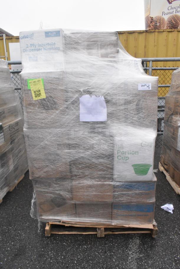 30 BRAND NEW! Boxes Including OneUp Napkins, Choice Portion Cups, 2 Box Lavex Paper Towels, 2 Box 130WSPORKWP Choice Individually Wrapped Medium Weight White Polypropylene Plastic Spork - 1000/Case. 30 Times Your Bid! - Image 1 of 7