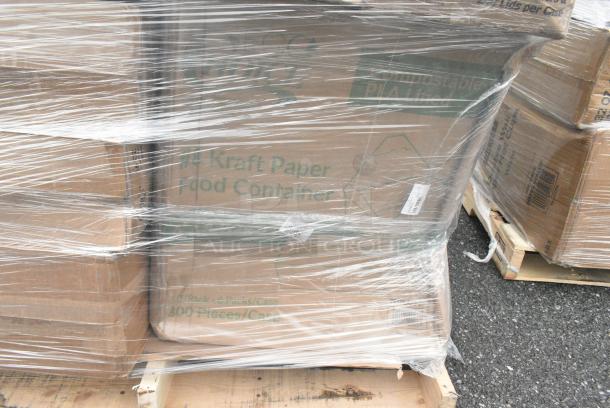 30 BRAND NEW! Boxes Including 347RPBD10WHG Visions 10" White Plastic Plate with Gold Bands - 120/Case, Trash Bags, 3 Box 128HD8COMBO Choice Heavy Duty 8 oz. Microwavable Translucent Plastic Deli Container and Lid Combo Pack - 240/Case, CHoice #4 Kraft Paper Food Containers, 2 Box 43312CUPC Choice 12-Cup Hinged PET Plastic Cupcake / Muffin Container - 100/Case, Choice Portion Cups. 30 Times Your Bid! - Image 6 of 10