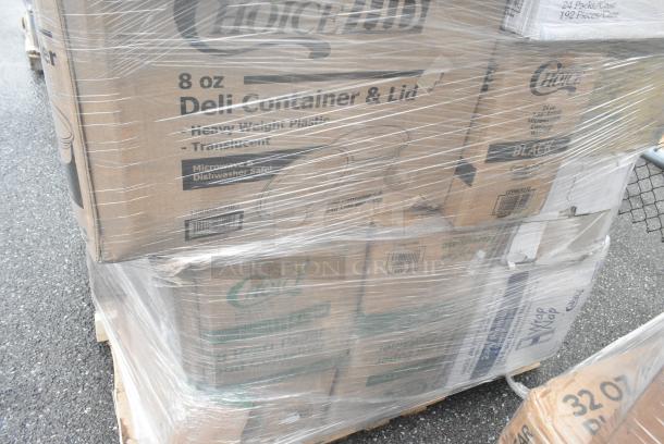 30 BRAND NEW! Boxes Including 347RPBD10WHG Visions 10" White Plastic Plate with Gold Bands - 120/Case, Trash Bags, 3 Box 128HD8COMBO Choice Heavy Duty 8 oz. Microwavable Translucent Plastic Deli Container and Lid Combo Pack - 240/Case, CHoice #4 Kraft Paper Food Containers, 2 Box 43312CUPC Choice 12-Cup Hinged PET Plastic Cupcake / Muffin Container - 100/Case, Choice Portion Cups. 30 Times Your Bid! - Image 10 of 10