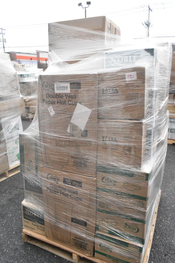 40 BRAND NEW! Boxes Including 50016DWALLW Choice 64 oz. Clear RPET Hinged Deli Container - 200/Case, 3 Box Noble X Large Gloves, 4 Box 129MCR32B Choice 32 oz. Black Round Microwavable Heavy Weight Container with Lid 7 1/4" - 150/Case, 2 box 760SOUP12WPL Choice 12 oz. White Double Poly-Coated Paper Food Cup with Vented Plastic Lid - 250/Case, Choice Take Out Containers, 2 Box 500LSTRWLW Choice 9, 12, 16, 20, and 24 oz. Clear Sip-Through Lid with Extra-Wide Opening - 1000/Case. 40 Times Your Bid! - Image 4 of 10