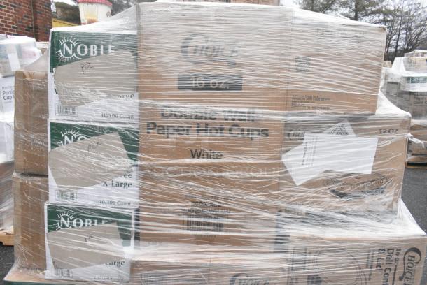 40 BRAND NEW! Boxes Including 50016DWALLW Choice 64 oz. Clear RPET Hinged Deli Container - 200/Case, 3 Box Noble X Large Gloves, 4 Box 129MCR32B Choice 32 oz. Black Round Microwavable Heavy Weight Container with Lid 7 1/4" - 150/Case, 2 box 760SOUP12WPL Choice 12 oz. White Double Poly-Coated Paper Food Cup with Vented Plastic Lid - 250/Case, Choice Take Out Containers, 2 Box 500LSTRWLW Choice 9, 12, 16, 20, and 24 oz. Clear Sip-Through Lid with Extra-Wide Opening - 1000/Case. 40 Times Your Bid! - Image 5 of 10