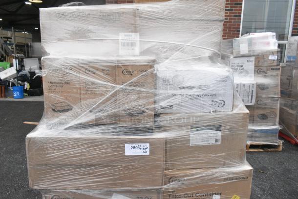 40 BRAND NEW! Boxes Including 50016DWALLW Choice 64 oz. Clear RPET Hinged Deli Container - 200/Case, 3 Box Noble X Large Gloves, 4 Box 129MCR32B Choice 32 oz. Black Round Microwavable Heavy Weight Container with Lid 7 1/4" - 150/Case, 2 box 760SOUP12WPL Choice 12 oz. White Double Poly-Coated Paper Food Cup with Vented Plastic Lid - 250/Case, Choice Take Out Containers, 2 Box 500LSTRWLW Choice 9, 12, 16, 20, and 24 oz. Clear Sip-Through Lid with Extra-Wide Opening - 1000/Case. 40 Times Your Bid! - Image 8 of 10