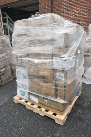40 BRAND NEW! Boxes Including Choice Portion Cups, 966TALLFLDB Choice White Tall-Fold 6" x 13" Dispenser Napkin - 8000/Case, 127RD8BULK Choice 8 oz. Customizable Microwavable Translucent Round Deli Container - 500/Case, Choice Microwaveable Containers. 40 Times Your Bid!