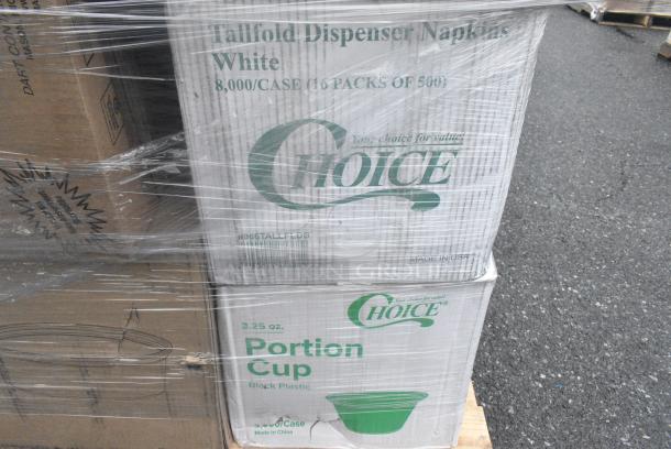 40 BRAND NEW! Boxes Including Choice Portion Cups, 966TALLFLDB Choice White Tall-Fold 6" x 13" Dispenser Napkin - 8000/Case, 127RD8BULK Choice 8 oz. Customizable Microwavable Translucent Round Deli Container - 500/Case, Choice Microwaveable Containers. 40 Times Your Bid! - Image 7 of 11