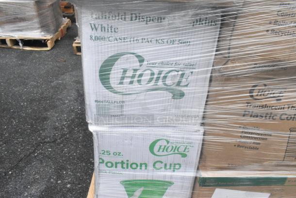 40 BRAND NEW! Boxes Including Choice Portion Cups, 966TALLFLDB Choice White Tall-Fold 6" x 13" Dispenser Napkin - 8000/Case, 127RD8BULK Choice 8 oz. Customizable Microwavable Translucent Round Deli Container - 500/Case, Choice Microwaveable Containers. 40 Times Your Bid! - Image 11 of 11
