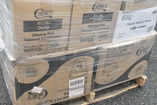 30 BRAND NEW! Boxes Including 2 Box 128HD16COMBO Choice Heavy Duty 16 oz. Microwavable Translucent Plastic Deli Container and Lid Combo Pack - 240/Case, 2 Box 500CC9 Choice 9 oz. Clear PET Customizable Plastic Squat Cold Cup - 1000/Case, 2 Box 612OB15LBD Choice 1.5 lb. Oblong Deep Foil Take-Out Container - 500/Case, Dart 16J16C 16 oz. Coke® Foam Cup - 1000/Case, 50010W Choice 10 oz. White Poly Paper Hot Cup - 1000/Case, 3 Box 130BKFORKH Choice Black Heavy Weight Polystyrene Plastic Fork - 1000/Case, 50010W Choice White Poly Paper Cup, 2 Box 346BKPSNM Choice Medium Weight Black Wrapped Polypropylene Plastic Cutlery Set with Napkin. 30 Times Your Bid! - Image 6 of 13
