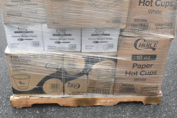 30 BRAND NEW! Boxes Including 2 Box 128HD16COMBO Choice Heavy Duty 16 oz. Microwavable Translucent Plastic Deli Container and Lid Combo Pack - 240/Case, 2 Box 500CC9 Choice 9 oz. Clear PET Customizable Plastic Squat Cold Cup - 1000/Case, 2 Box 612OB15LBD Choice 1.5 lb. Oblong Deep Foil Take-Out Container - 500/Case, Dart 16J16C 16 oz. Coke® Foam Cup - 1000/Case, 50010W Choice 10 oz. White Poly Paper Hot Cup - 1000/Case, 3 Box 130BKFORKH Choice Black Heavy Weight Polystyrene Plastic Fork - 1000/Case, 50010W Choice White Poly Paper Cup, 2 Box 346BKPSNM Choice Medium Weight Black Wrapped Polypropylene Plastic Cutlery Set with Napkin. 30 Times Your Bid! - Image 8 of 13