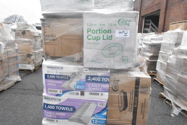 25 BRAND NEW! Boxes Including 3 Box Marathon C-Fold Paper Towels, 2 Box 394385M Noble Products White Powder-Free Disposable Latex Gloves for Foodservice - Medium - 1000/Case, 129MCS24B Choice 24 oz. Black Rectangular Microwavable Heavy Weight Container with Lid 8" x 5 1/4" x 2" - 150/Case, Choice Plastic Cold Cups, 2 Box OneUp Napkins. 25 Times Your Bid! - Image 3 of 8
