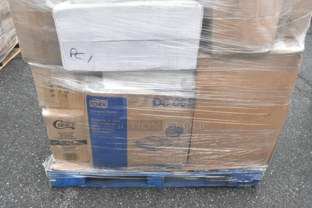 25 BRAND NEW! Boxes Including 3 Box Marathon C-Fold Paper Towels, 2 Box 394385M Noble Products White Powder-Free Disposable Latex Gloves for Foodservice - Medium - 1000/Case, 129MCS24B Choice 24 oz. Black Rectangular Microwavable Heavy Weight Container with Lid 8" x 5 1/4" x 2" - 150/Case, Choice Plastic Cold Cups, 2 Box OneUp Napkins. 25 Times Your Bid! - Image 4 of 8