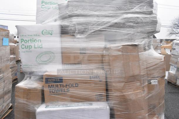 25 BRAND NEW! Boxes Including 3 Box Marathon C-Fold Paper Towels, 2 Box 394385M Noble Products White Powder-Free Disposable Latex Gloves for Foodservice - Medium - 1000/Case, 129MCS24B Choice 24 oz. Black Rectangular Microwavable Heavy Weight Container with Lid 8" x 5 1/4" x 2" - 150/Case, Choice Plastic Cold Cups, 2 Box OneUp Napkins. 25 Times Your Bid! - Image 5 of 8
