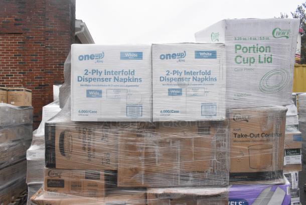 25 BRAND NEW! Boxes Including 3 Box Marathon C-Fold Paper Towels, 2 Box 394385M Noble Products White Powder-Free Disposable Latex Gloves for Foodservice - Medium - 1000/Case, 129MCS24B Choice 24 oz. Black Rectangular Microwavable Heavy Weight Container with Lid 8" x 5 1/4" x 2" - 150/Case, Choice Plastic Cold Cups, 2 Box OneUp Napkins. 25 Times Your Bid! - Image 7 of 8