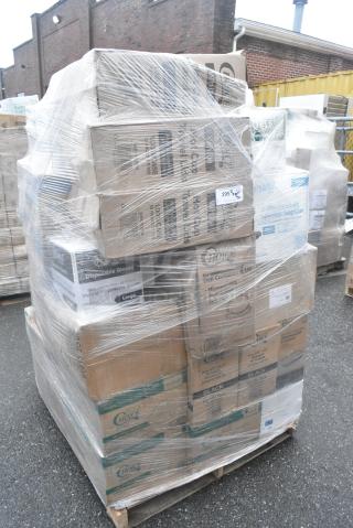 30 BRAND NEW! Boxes Including 2 Box 129MCS38B Choice 38 oz. Black Rectangular Microwavable Heavy Weight Container with Lid 8 3/4" x 6 1/4" x 2- QTY 150, 2 Box 500L1020W Choice White Hot Paper Cup Travel Lid for 10-24 oz. Standard Cups and 8 oz. Squat Cups - 1000/Case, 2 Box Lavex Hybrid Vinyl Gloves, 130d77uf 7 1/2" x 7 1/2" Unprinted Plastic Deli Saddle Bag with Flip Top - 2000/Case, Lavex Paper Towels. 30 Times Your Bid!