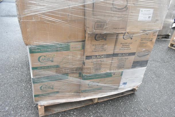 30 BRAND NEW! Boxes Including 2 Box 129MCS38B Choice 38 oz. Black Rectangular Microwavable Heavy Weight Container with Lid 8 3/4" x 6 1/4" x 2- QTY 150, 2 Box 500L1020W Choice White Hot Paper Cup Travel Lid for 10-24 oz. Standard Cups and 8 oz. Squat Cups - 1000/Case, 2 Box Lavex Hybrid Vinyl Gloves, 130d77uf 7 1/2" x 7 1/2" Unprinted Plastic Deli Saddle Bag with Flip Top - 2000/Case, Lavex Paper Towels. 30 Times Your Bid! - Image 2 of 9