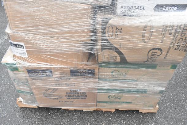 30 BRAND NEW! Boxes Including 2 Box 129MCS38B Choice 38 oz. Black Rectangular Microwavable Heavy Weight Container with Lid 8 3/4" x 6 1/4" x 2- QTY 150, 2 Box 500L1020W Choice White Hot Paper Cup Travel Lid for 10-24 oz. Standard Cups and 8 oz. Squat Cups - 1000/Case, 2 Box Lavex Hybrid Vinyl Gloves, 130d77uf 7 1/2" x 7 1/2" Unprinted Plastic Deli Saddle Bag with Flip Top - 2000/Case, Lavex Paper Towels. 30 Times Your Bid! - Image 4 of 9