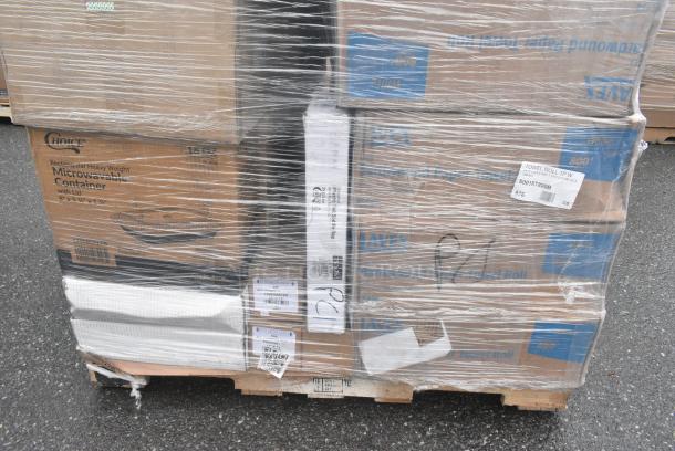 30 BRAND NEW! Boxes Including 2 Box 129MCS38B Choice 38 oz. Black Rectangular Microwavable Heavy Weight Container with Lid 8 3/4" x 6 1/4" x 2- QTY 150, 2 Box 500L1020W Choice White Hot Paper Cup Travel Lid for 10-24 oz. Standard Cups and 8 oz. Squat Cups - 1000/Case, 2 Box Lavex Hybrid Vinyl Gloves, 130d77uf 7 1/2" x 7 1/2" Unprinted Plastic Deli Saddle Bag with Flip Top - 2000/Case, Lavex Paper Towels. 30 Times Your Bid! - Image 8 of 9