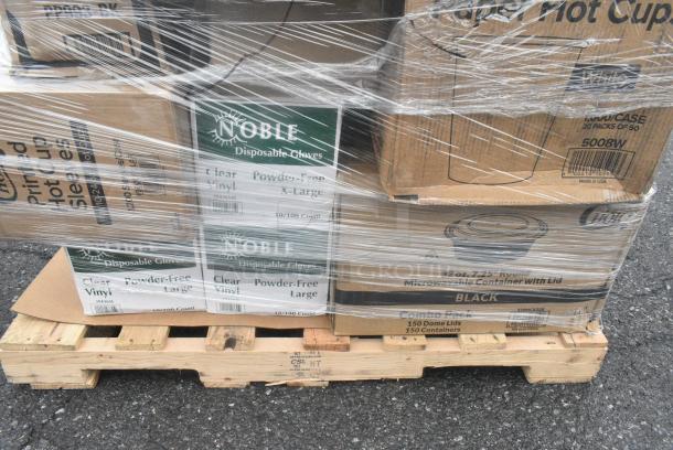 25 BRAND NEW! Boxes Including 5008W Choice 8 oz. Tall White Poly Paper Hot Cup - 1000/Case, 3 Boxes of Noble Gloves, 3 Box 129MCR32B Choice 32 oz. Black Round Microwavable Heavy Weight Container with Lid 7 1/4" - 150/Case, SmartServ #16 Containers. 25 Times Your Bid! - Image 5 of 9