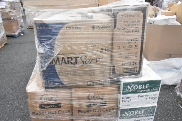 25 BRAND NEW! Boxes Including 5008W Choice 8 oz. Tall White Poly Paper Hot Cup - 1000/Case, 3 Boxes of Noble Gloves, 3 Box 129MCR32B Choice 32 oz. Black Round Microwavable Heavy Weight Container with Lid 7 1/4" - 150/Case, SmartServ #16 Containers. 25 Times Your Bid! - Image 7 of 9