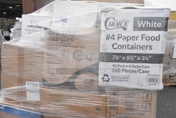 30 BRAND NEW! Boxes Including 500TO963 Choice 9" x 6" x 3" Microwaveable 1-Compartment Black / Clear Plastic Hinged Container - 100/Case, 612FFL1230 Choice Foil Steam Table Pan Lid - Full Size - 50/Case, CH32DEF Dart ClearPac SafeSeal 32 oz. Tamper-Resistant, Tamper-Evident Hinged Container with Flat Lid - 200/Case, 966UPWIDEB1-500 OneUp by Choice White 1-Ply Wide Interfold 6 1/2" x 8 1/2" Dispenser Napkin - 6000/Case, 795PTOWHT4 Choice White Microwavable Folded Paper Take Out Containers, 2 Box Lavex Paper Towels. 30 Times Your Bid! - Image 7 of 13