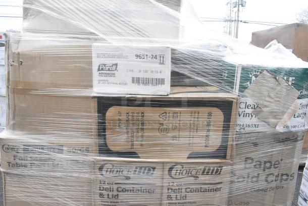 30 BRAND NEW! Boxes Including 500TO963 Choice 9" x 6" x 3" Microwaveable 1-Compartment Black / Clear Plastic Hinged Container - 100/Case, 612FFL1230 Choice Foil Steam Table Pan Lid - Full Size - 50/Case, CH32DEF Dart ClearPac SafeSeal 32 oz. Tamper-Resistant, Tamper-Evident Hinged Container with Flat Lid - 200/Case, 966UPWIDEB1-500 OneUp by Choice White 1-Ply Wide Interfold 6 1/2" x 8 1/2" Dispenser Napkin - 6000/Case, 795PTOWHT4 Choice White Microwavable Folded Paper Take Out Containers, 2 Box Lavex Paper Towels. 30 Times Your Bid! - Image 12 of 13