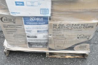 35 BRAND NEW! Boxes Including 500CC16 Choice Clear PET Customizable Plastic Cold Cup - 16 oz. - 1000/Case, 127RD16BULK Choice 16 oz. Customizable Microwavable Translucent Round Deli Container - 500/Case, 2 Box 966UPWIDEB1-500 OneUp by Choice White 1-Ply Wide Interfold 6 1/2" x 8 1/2" Dispenser Napkin - 6000/Case, 612605070HD Choice Full Size Heavy-Duty Foil Steam Table Pan Deep 3 3/8" Depth - 50/Case, 4 Box Lavex Paper Towels. 35 Times Your Bid!