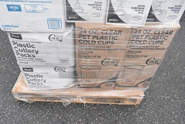 25 BRAND NEW! Boxes Including 5 Box 346BKFSNM Choice Medium Weight Black Wrapped Polypropylene Plastic Cutlery Set with Napkin - 250/Case, 2 Box 500TW7 Choice 7 oz. Translucent Thin Wall Plastic Cold Cup - 2500/Case, 6 Box 347TNYMRG2 Visions 2 oz. Clear Plastic Mini Margarita Glass - 120/Case. 25 Times Your Bid! - Image 7 of 10