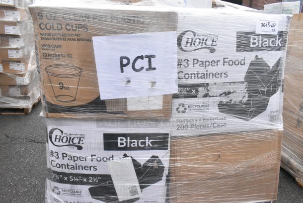 20 BRAND NEW! Boxes Including 2 Choice #3 Paper Food Containers, 500TW7 Choice 7 oz. Translucent Thin Wall Plastic Cold Cup - 2500/Case, 3 Box 128HD12COMBO Choice Heavy Duty 12 oz. Microwavable Translucent Plastic Deli Container and Lid Combo Pack - 240/Case, 2 Box 500CC9 Choice 9 oz. Clear PET Customizable Plastic Squat Cold Cup - 1000/Case. 20 Times Your Bid! - Image 2 of 8