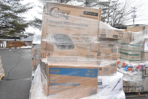 35 BRAND NEW! Boxes Including 2 Box 50016W Choice 16 oz. White Poly Paper Hot Cup - 1000/Case, 3 Box 130CLFKSNSPH Choice Clear Heavy Weight Wrapped Polystyrene Plastic Cutlery Pack with Napkin and Salt and Pepper Packets - 500/Case, 128HD8COMBO Choice Heavy Duty 8 oz. Microwavable Translucent Plastic Deli Container and Lid Combo Pack - 240/Case, 4 Box 433NHT108 Choice 1/6 Standard Size White "Happy Face" Heavy-Duty Plastic T-Shirt Bag - 500/Case, 2 Box 433NHT101H Choice 1/6 Standard Size White "Thank You" Medium-Duty Plastic T-Shirt Bag - 1000/Case. 35 Times Your Bid! - Image 4 of 6