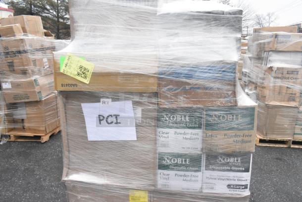 25 BRAND NEW! Boxes Including 2 Box 966UPWIDEB-500 OneUp by Choice White 2-Ply Wide Interfold 6 1/2" x 8 1/2" Dispenser Napkin - 6000/Case, 4 Boxes of Noble Gloves, 127SB18COMBO Choice 18 oz. Clear Plastic Salad Bowl with Lid - 150/Case, 2 Box Fineline Scalloped Tongs. 25 Times Your Bid! - Image 4 of 8