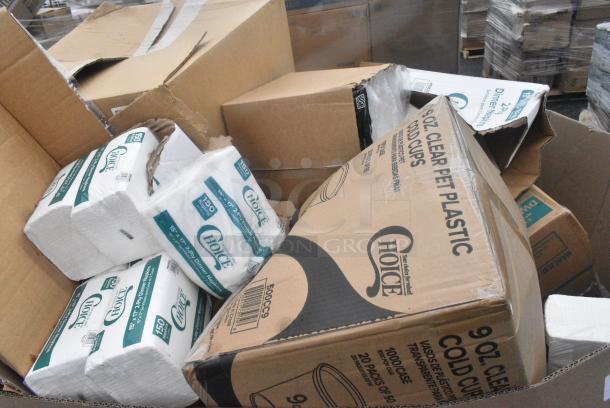 20 BRAND NEW! Boxes Including Choice Napkins, Poly Bottles, 500CC9 Choice 9 oz. Clear PET Customizable Plastic Squat Cold Cup - 1000/Case. 20 Times Your Bid! - Image 3 of 4