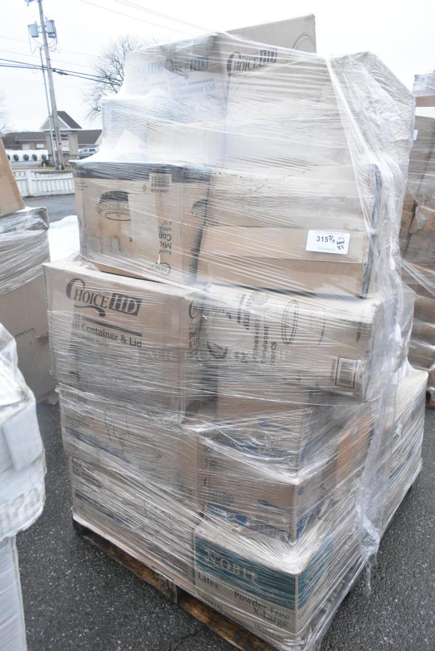 25 BRAND NEW! Boxes Including 127RD16BULK Choice 16 oz. Customizable Microwavable Translucent Round Deli Container - 500/Case, 2 Box 347FC1P5 Visions 5 oz. Heavy Weight Clear 1-Piece Plastic Champagne Flute - 96/Case, Choice Deli Containers. 25 Times Your Bid! - Image 1 of 11