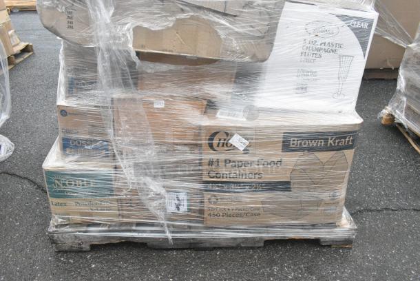 25 BRAND NEW! Boxes Including 127RD16BULK Choice 16 oz. Customizable Microwavable Translucent Round Deli Container - 500/Case, 2 Box 347FC1P5 Visions 5 oz. Heavy Weight Clear 1-Piece Plastic Champagne Flute - 96/Case, Choice Deli Containers. 25 Times Your Bid! - Image 3 of 11