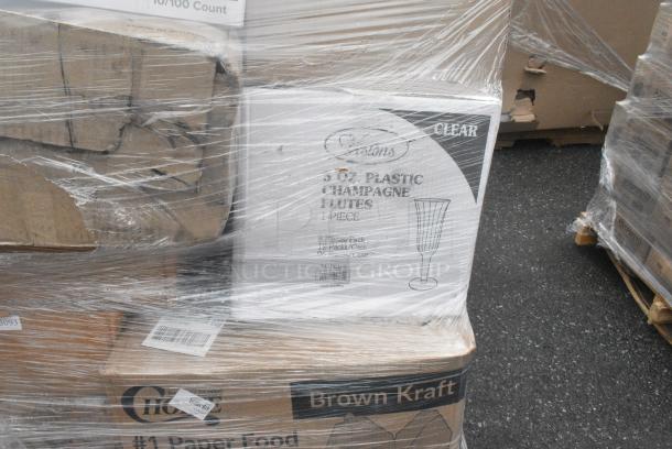 25 BRAND NEW! Boxes Including 127RD16BULK Choice 16 oz. Customizable Microwavable Translucent Round Deli Container - 500/Case, 2 Box 347FC1P5 Visions 5 oz. Heavy Weight Clear 1-Piece Plastic Champagne Flute - 96/Case, Choice Deli Containers. 25 Times Your Bid! - Image 11 of 11