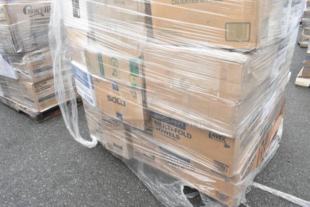 25 BRAND NEW! Boxes Including 3 Box Lavex Paper Towels, 2 Box 394645L Noble NexGen Powder-Free Disposable Black Hybrid 3 Mil Thick Gloves, 2 Box Choice Portion Cups, 760IC08W Choice 8 oz. White Paper Frozen Yogurt / Food Cup - 1000/Case, 2 Box 5008W Choice 8 oz. Tall White Poly Paper Hot Cup - 1000/Case. 25 Times Your Bid! - Image 4 of 9