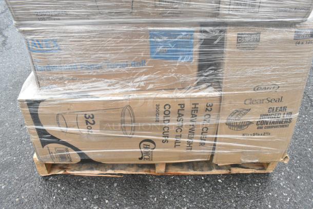35 BRAND NEW! Boxes Including Choice Foil Steam Pans, 500TW7 Choice 7 oz. Translucent Thin Wall Plastic Cold Cup - 2500/Case, 2 Box 394365L Noble Products Powder-Free Disposable Clear Vinyl Gloves for Foodservice - Large - 1000/Case, 4 Box 346WKFSNSPM Choice White Medium Weight Wrapped Polypropylene Plastic Cutlery Pack with Napkin and Salt / Pepper Packets - 250/Case. 35 Times Your Bid! - Image 2 of 10