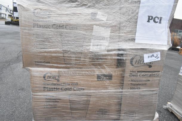 35 BRAND NEW! Boxes Including Choice Foil Steam Pans, 500TW7 Choice 7 oz. Translucent Thin Wall Plastic Cold Cup - 2500/Case, 2 Box 394365L Noble Products Powder-Free Disposable Clear Vinyl Gloves for Foodservice - Large - 1000/Case, 4 Box 346WKFSNSPM Choice White Medium Weight Wrapped Polypropylene Plastic Cutlery Pack with Napkin and Salt / Pepper Packets - 250/Case. 35 Times Your Bid! - Image 3 of 10