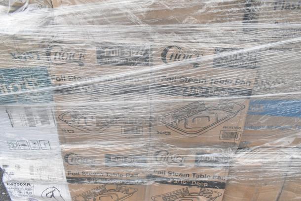 35 BRAND NEW! Boxes Including Choice Foil Steam Pans, 500TW7 Choice 7 oz. Translucent Thin Wall Plastic Cold Cup - 2500/Case, 2 Box 394365L Noble Products Powder-Free Disposable Clear Vinyl Gloves for Foodservice - Large - 1000/Case, 4 Box 346WKFSNSPM Choice White Medium Weight Wrapped Polypropylene Plastic Cutlery Pack with Napkin and Salt / Pepper Packets - 250/Case. 35 Times Your Bid! - Image 5 of 10
