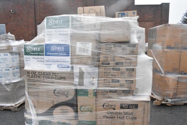 40 BRAND NEW! Boxes Including 50010DWALLW Choice 10 oz. White Smooth Double Wall Paper Hot Cup - 500/Case, 5 Box 433NHT101 Choice 1/6 Standard Size White "Thank You" Standard-Duty Plastic T-Shirt Bag - 700/Case, Noble Gloves. 40 Times Your Bid! - Image 5 of 9