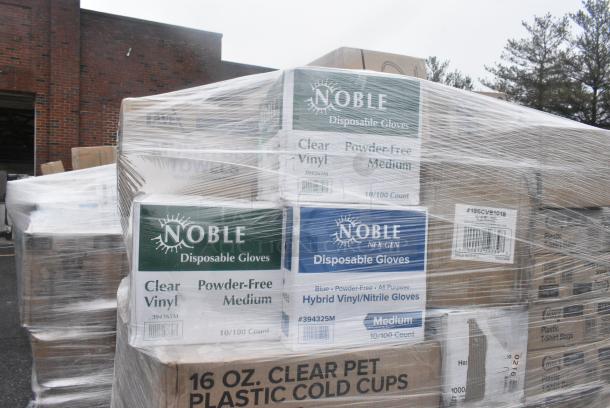 40 BRAND NEW! Boxes Including 50010DWALLW Choice 10 oz. White Smooth Double Wall Paper Hot Cup - 500/Case, 5 Box 433NHT101 Choice 1/6 Standard Size White "Thank You" Standard-Duty Plastic T-Shirt Bag - 700/Case, Noble Gloves. 40 Times Your Bid! - Image 7 of 9