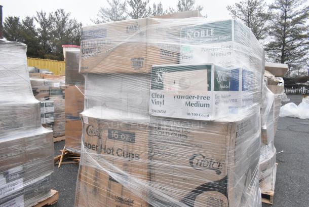40 BRAND NEW! Boxes Including 50010DWALLW Choice 10 oz. White Smooth Double Wall Paper Hot Cup - 500/Case, 5 Box 433NHT101 Choice 1/6 Standard Size White "Thank You" Standard-Duty Plastic T-Shirt Bag - 700/Case, Noble Gloves. 40 Times Your Bid! - Image 9 of 9