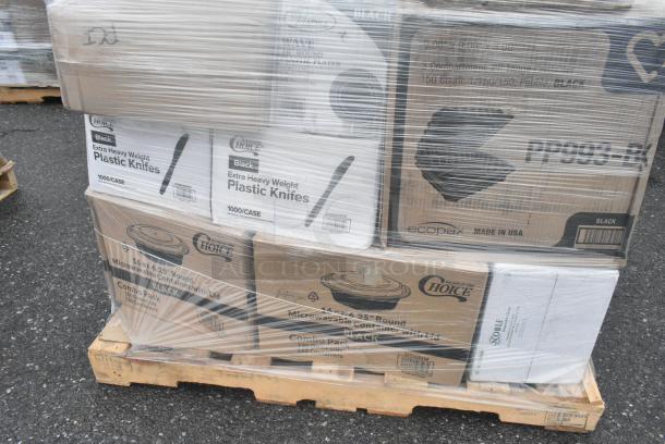 35 BRAND NEW! Boxes Including 2 Box 130BKKNIFEX Choice Black Extra Heavy Weight Polystyrene Plastic Knife - 1000/Case, 2 Box 500CC32THD Choice Heavy Duty 32 oz. Tall Heavy Weight Clear PET Plastic Cold Cup - 300/Case, 50010DWALLW Choice 10 oz. White Smooth Double Wall Paper Hot Cup - 500/Case. 35 Times Your Bid! - Image 4 of 9