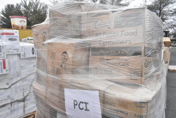 40 BRAND NEW! Boxes Including 4 Boxes of Visions Dome Lids, 795PTOKFT3 Choice Kraft Microwavable Folded Paper #3 Take-Out Container 7 3/4" x 5 1/2" x 2 1/2" - 200/Case, 2 Boxes of Noble Gloves. 40 Times Your Bid! - Image 7 of 9