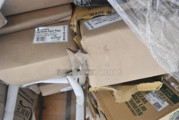 21 BRAND NEW! Boxes Including Choice Deli Containers, Duro 8 lb White Paper Bags, Dart C90PST1 ClearSeal Hinged Lid Plastic Container 8 1/4" x 8 1/4" x 3" - 250/Case. 21 Times Your Bid! - Image 5 of 8
