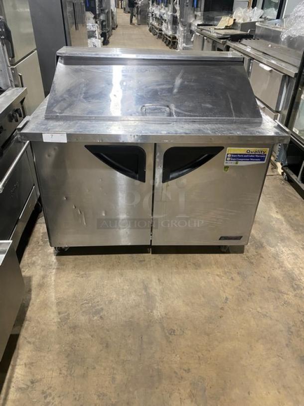 SWEET! Turbo Air Commercial Stainless Steel 2 Door Refrigerated Bain Marie Style Mega Top Salad/Sandwich Prep Table! With Wire Racks! Model: TST-48SD-18 SN: M418605009! 115V 1 Phase! On Casters! - Image 1 of 9