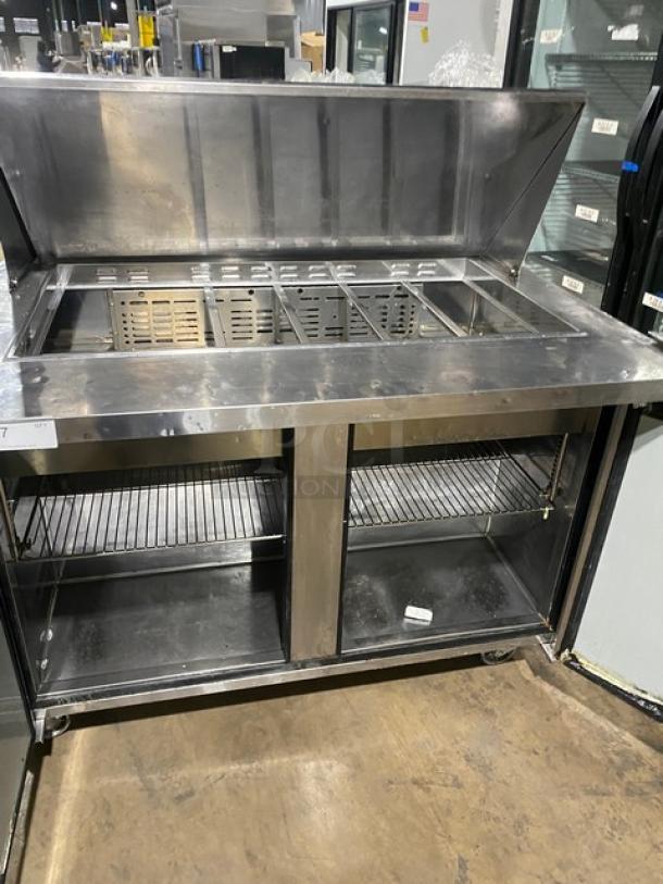 SWEET! Turbo Air Commercial Stainless Steel 2 Door Refrigerated Bain Marie Style Mega Top Salad/Sandwich Prep Table! With Wire Racks! Model: TST-48SD-18 SN: M418605009! 115V 1 Phase! On Casters! - Image 5 of 9