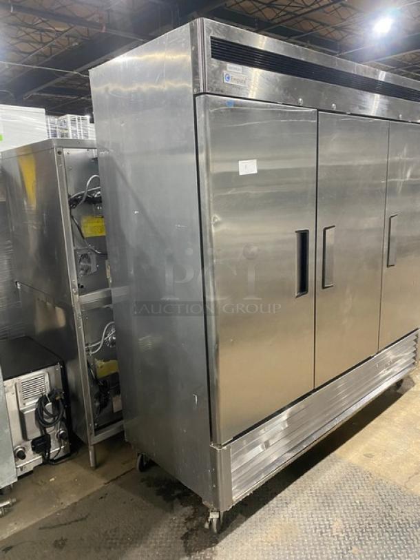 WOW! Empura Commercial Stainless Steel Solid 3 Door Reach In Refrigerator! With Poly Coated Wire Racks! Model: E72 SN: E72140730J2002! 115V 1 Phase! On Casters! - Image 5 of 8