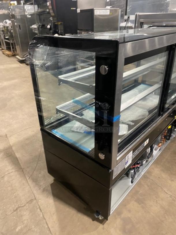 NEW! Scratch-N-Dent! Avantco Commercial Black Curved Glass 60" Refrigerated Bakery Display Case! With Rear Sliding Access Doors! With Adjustable Shelves! Model: 193BC60HCB! 110-120V! On Casters! Interior Glass Broken! - Image 4 of 8
