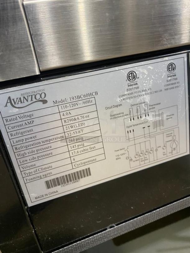 NEW! Scratch-N-Dent! Avantco Commercial Black Curved Glass 60" Refrigerated Bakery Display Case! With Rear Sliding Access Doors! With Adjustable Shelves! Model: 193BC60HCB! 110-120V! On Casters! Interior Glass Broken! - Image 7 of 8