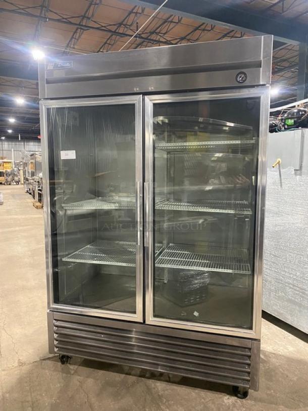 True T-Series Commercial Stainless Steel Double Glass Swing Door Reach In Merchandiser Refrigerator! With Poly Coated Wire Racks! Model: T-49G-LD SN: 9033298! 115V 1 Phase! On Casters! - Image 1 of 8