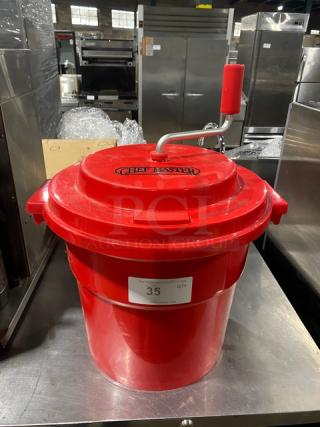 Chef Master Commercial Red Heavy Duty 5 Gal. Salad Spinner/Dryer! With Crank Handle & Brake System!